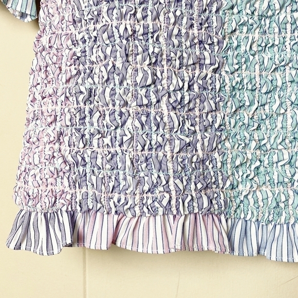 Petersyn NWT Kinsey Top XS smocked off the shoulder pastel spring cropped ruffle - Picture 4 of 11